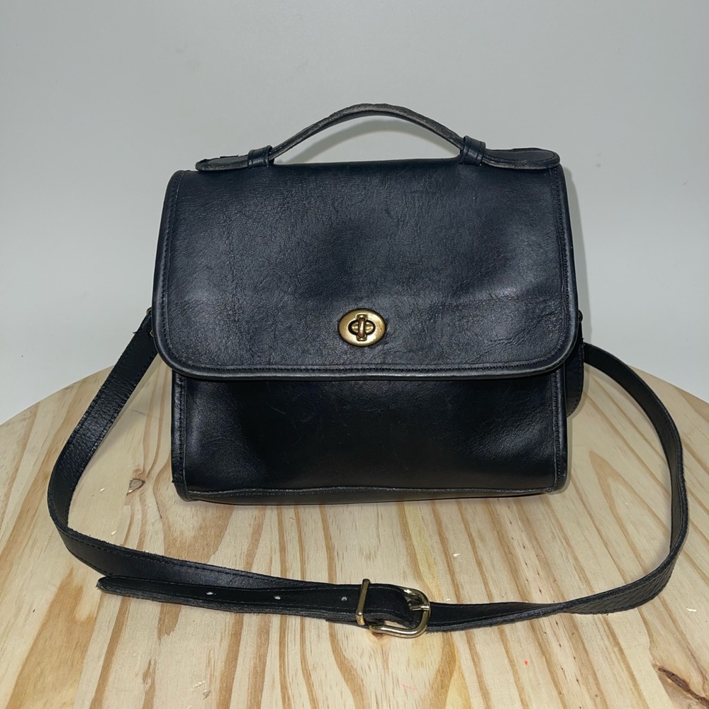 Classic Black Leather Top-Handle Crossbody Bag